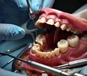 Root canal dental treatment taking place
